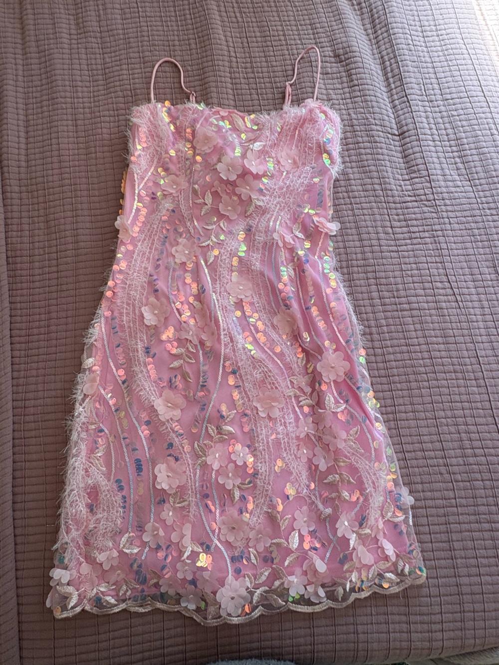 Glimmering Pink Flowery Mini Dress